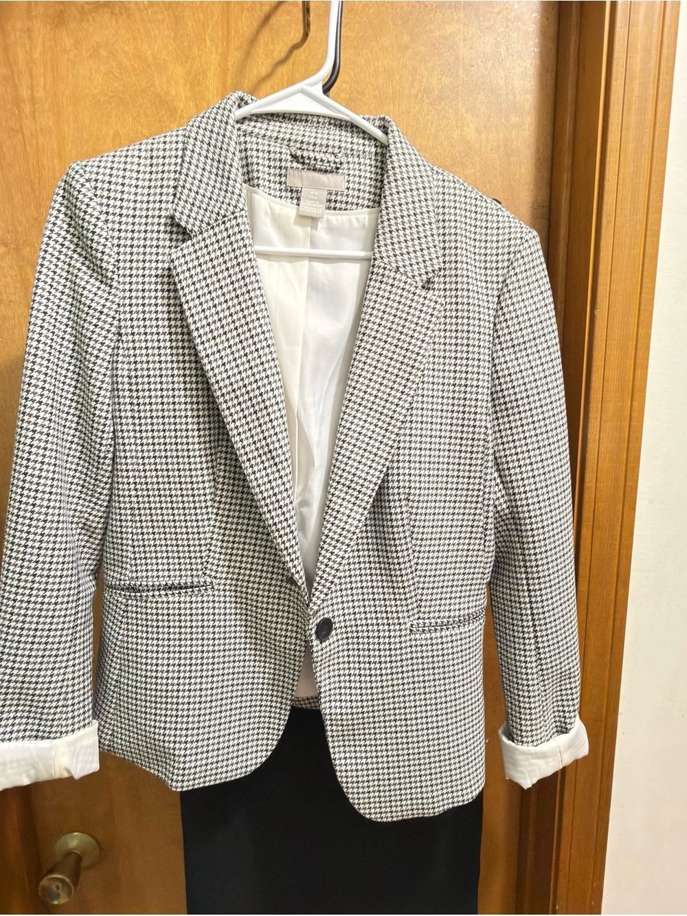 H&M Black and White Checked Tailored Blazer